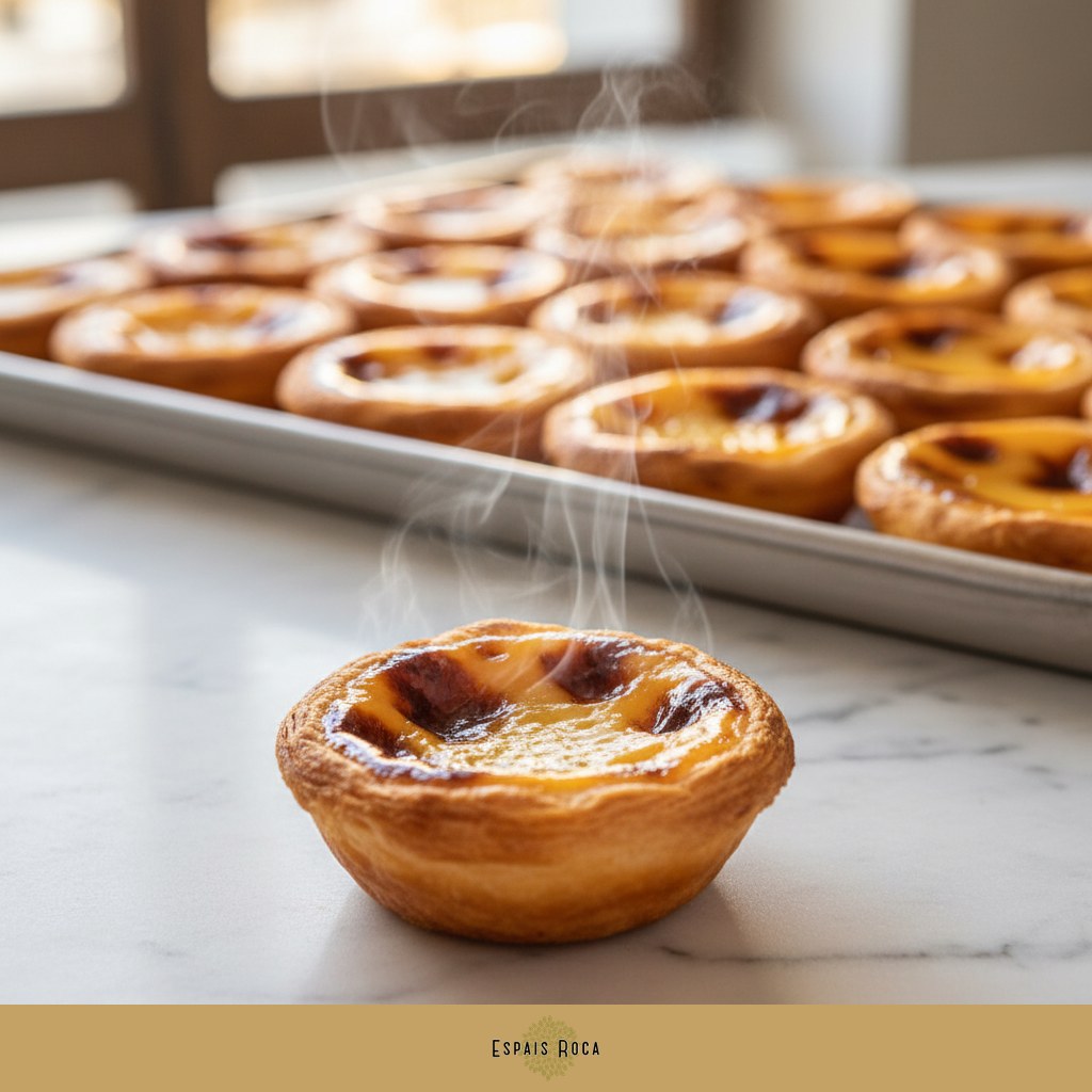 Freshly baked pastel de nata custard tart