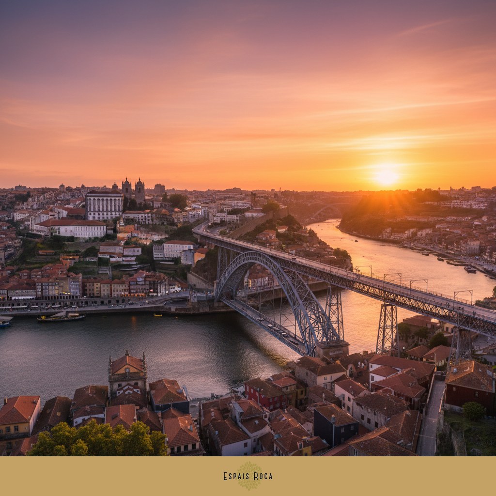 Sunset view of Porto from Serra do Pilar