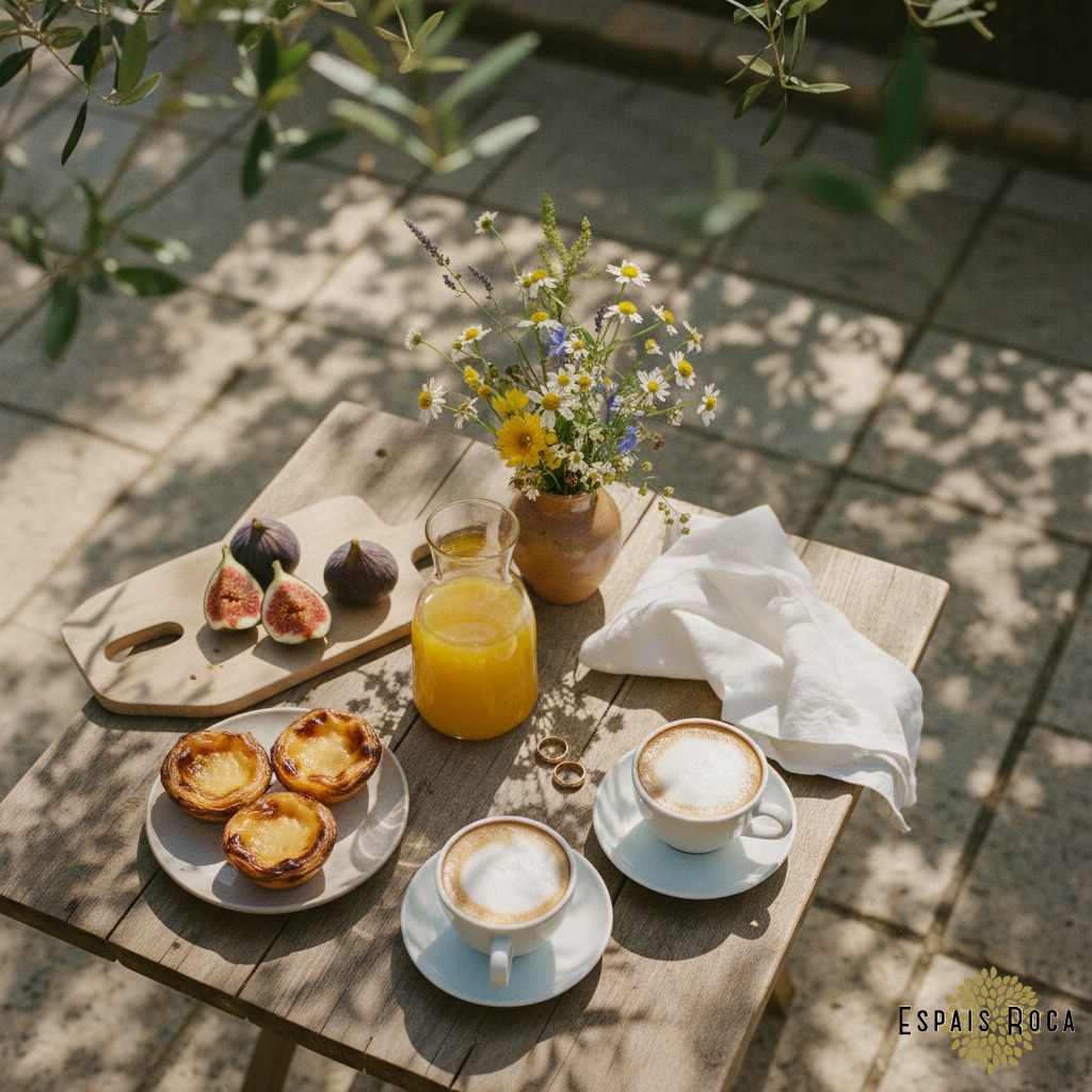 Couple breakfast in the private garden at Villa Almada Porto