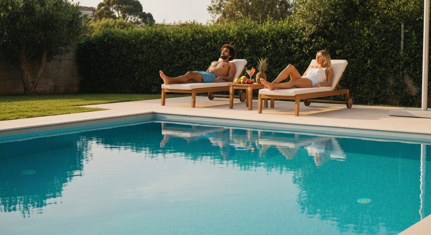 Relaxing by the private pool at Villa Almada Porto